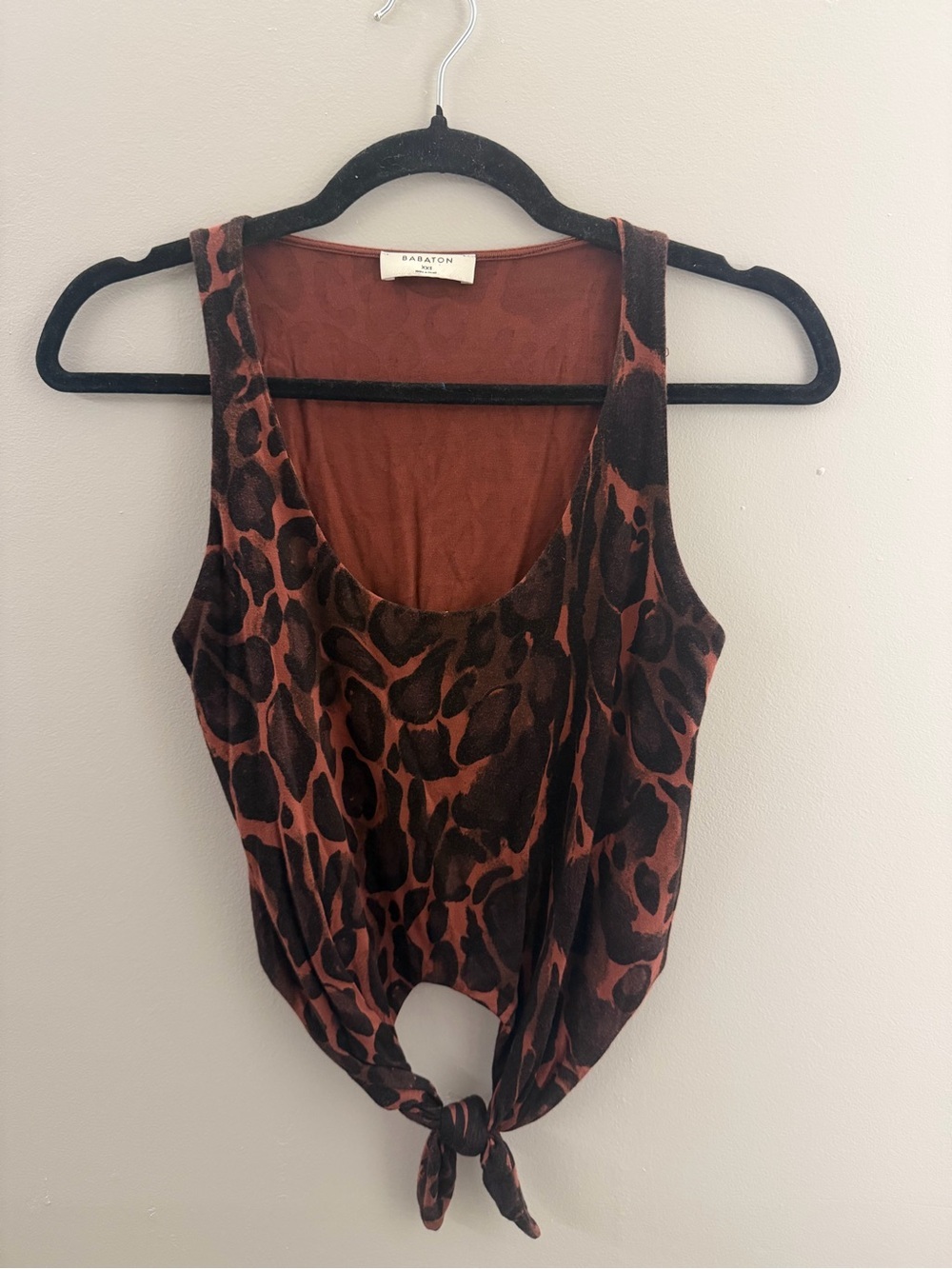 Babaton Rust Brown Leopard-Print Tie Front Tank